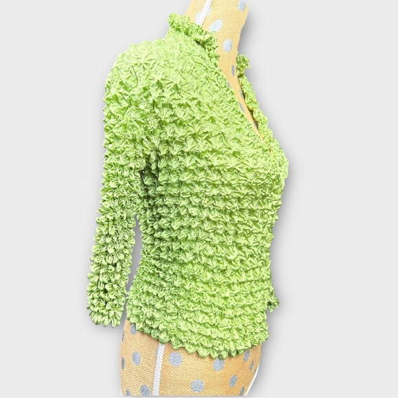 Magic Scarf Popcorn Shirt Lime Green Y2K Bubble Crinkle Button Front Cardigan OS - Picture 4 of 7